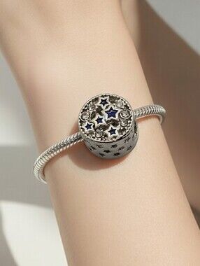 Celestial Star Charm Silver Blue Enamel Rhinestone Bracelet Bead European NWT
